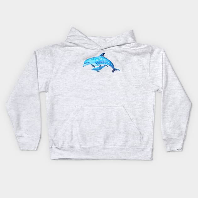 Swirly Dolphin Family Kids Hoodie by VectorInk